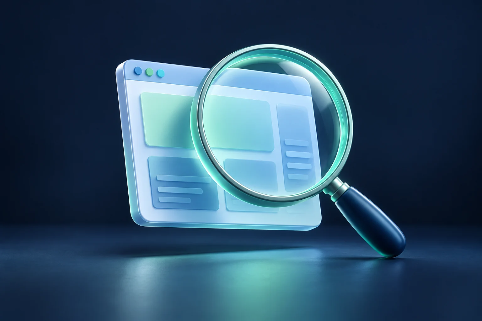 Magnifying glass in front of abstract browser panels