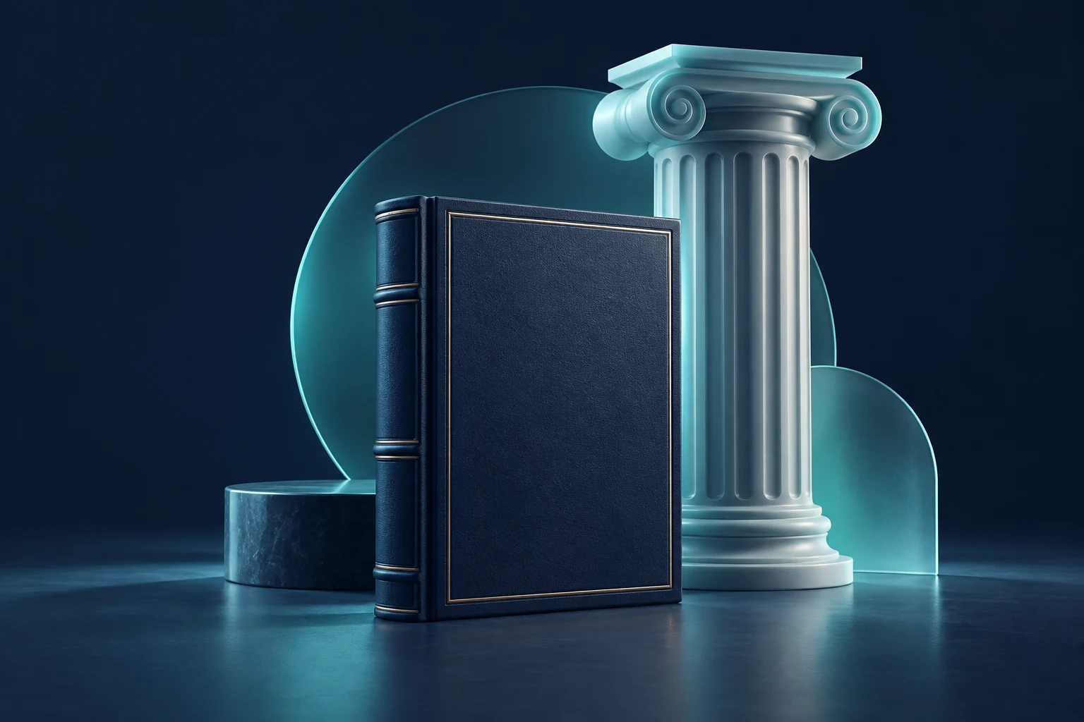 Book and abstract column representing legal information