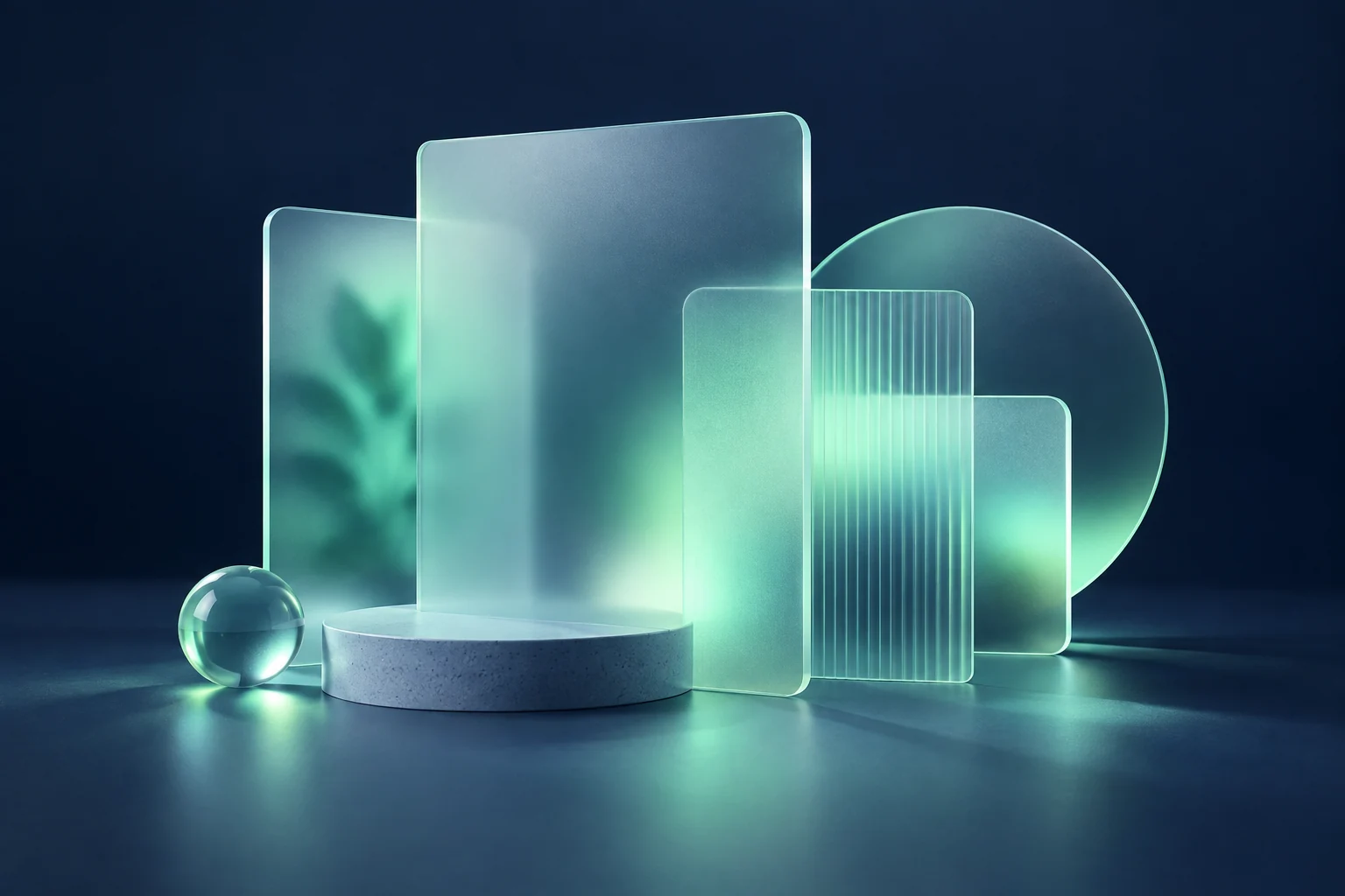 Layered translucent glass forms representing personal-data boundaries